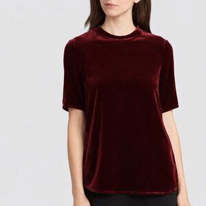Eileen Fisher Velvet Short Sleeve Mock Neck Top in Burgundy - Sz S - New